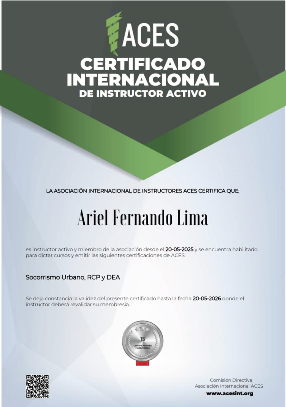 INSTRUCTOR INTERNACIONAL DE PRIMEROS SOCORROS, RCP Y USO DE DEA