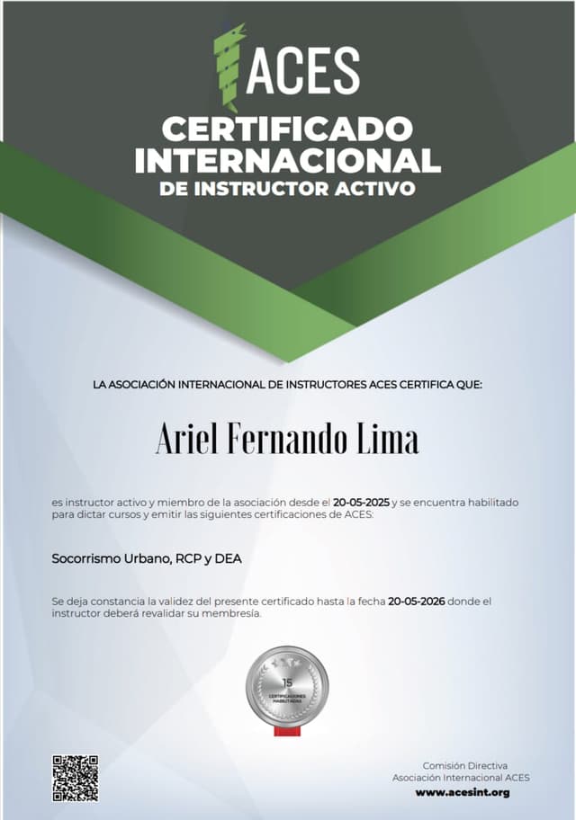 INSTRUCTOR INTERNACIONAL DE PRIMEROS SOCORROS, RCP Y USO DE DEA - Imagen 1